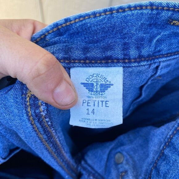 Vintage Dockers Blue Denim Wrap Knee Length Skirt Cotton Size 14P - Picture 5 of 7